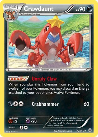 Crawdaunt 092 - Reverse Holofoil XY Primal Clash - Holo Rare