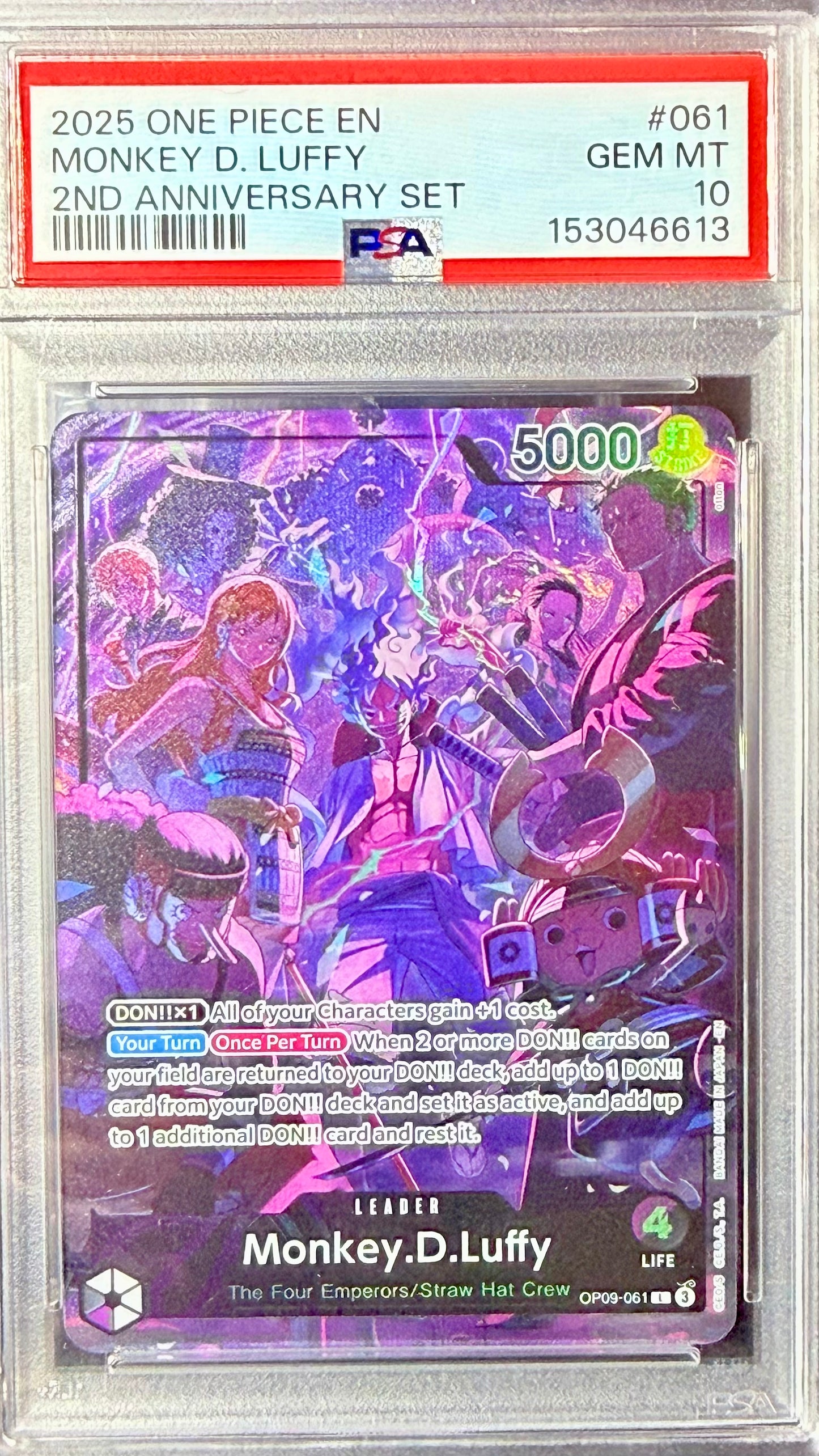 PSA 10 - Monkey.D.Luffy (2nd Anniversary Set) - OP09-061 (Alt Art Leader)