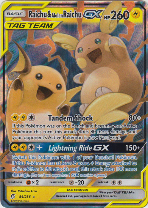 Raichu & Alolan Raichu GX - 54/236 - Ultra Rare (Lightly Played)