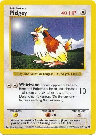 Pidgey 57/102 - Shadowless - 1st Edition - (MP)
