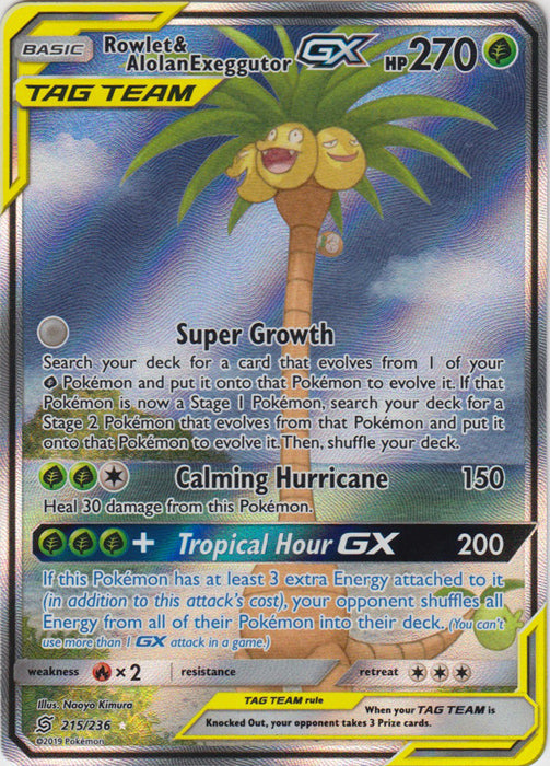 Rowlet & Alolan Exeggutor GX (Alternate Full Art) - 215/236 - Ultra Rare