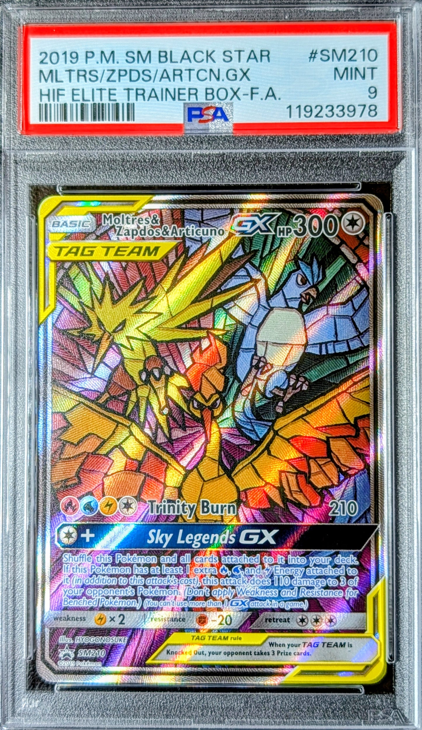 PSA 9 Moltres & Zapdos & Articuno GX SM210