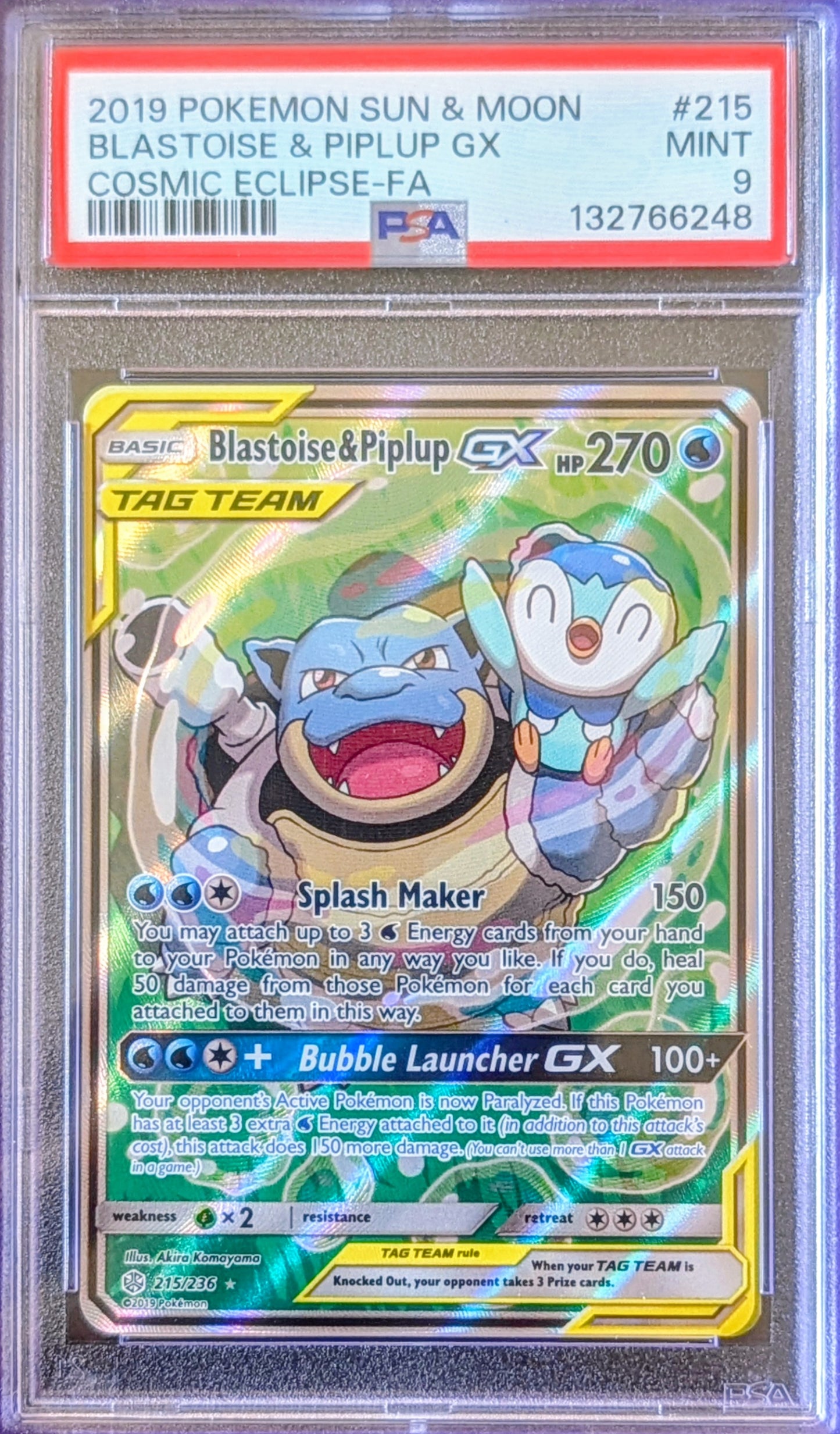 PSA 9 Blastoise & Piplup GX 215/236