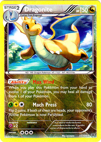 Dragonite (51) - 51/108 - Rare - Reverse Holofoil