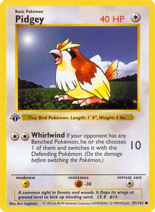 Pidgey 057/102  - 1st Edition Base Set Shadowless - Common
