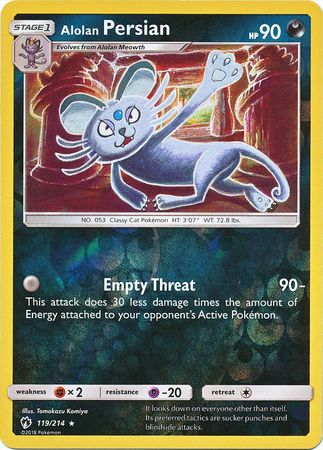 Alolan Persian - 119/214 - Rare - Reverse Holofoil