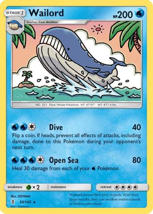 Wailord 030/145  - Reverse Holofoil SM  Guardians Rising - Rare