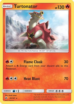 Turtonator 026  - Reverse Holofoil SM  Burning Shadows - Rare