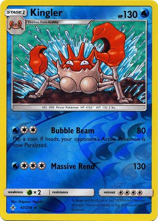 Kingler - 47/214 - Rare - Reverse Holofoil