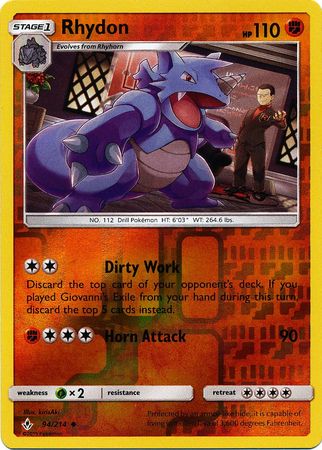 Rhydon - 94/214 - Uncommon - Reverse Holofoil
