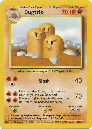 Dugtrio - 019/102 - Rare - Unlimited Edition - (MP)