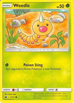 Weedle 001/111  - Reverse Holofoil SM  Crimson Invasion - Common