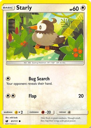 Starly 081/111  - Reverse Holofoil SM  Crimson Invasion - Common