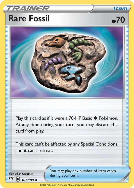 Rare Fossil 167/189  - Reverse Holofoil SWSH03 Darkness Ablaze - Uncommon