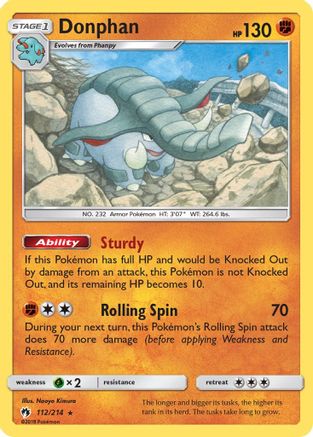 Donphan 112  - Reverse Holofoil SM  Lost Thunder - Rare