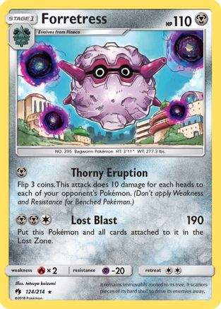 Forretress 124  - Reverse Holofoil SM  Lost Thunder - Rare