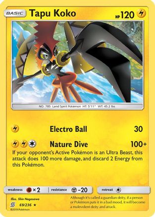 Tapu Koko 069  - Reverse Holofoil SM  Unified Minds - Holo Rare