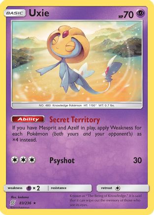 Uxie 083/236  - Reverse Holofoil SM  Unified Minds - Holo Rare