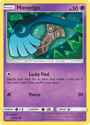 Honedge (92) 092/236  - Reverse Holofoil SM  Unified Minds - Common