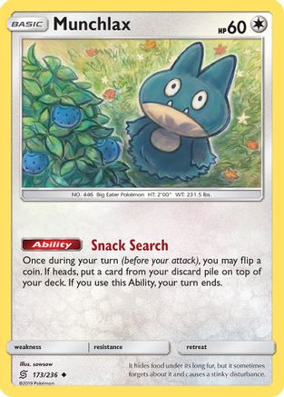 Munchlax 173/236  - Reverse Holofoil SM  Unified Minds - Uncommon