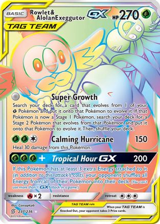 Rowlet & Alolan Exeggutor GX (Secret) 237  - Holofoil SM  Unified Minds - Secret Rare