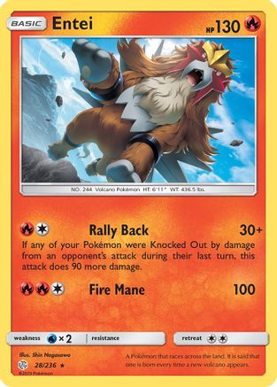 Entei 028/236  - Reverse Holofoil SM  Cosmic Eclipse - Rare