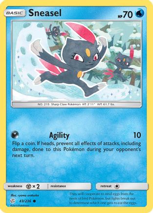 Sneasel 043/236  - Reverse Holofoil SM  Cosmic Eclipse - Common