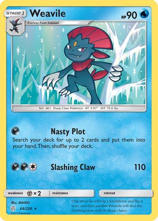 Weavile 044  - Reverse Holofoil SM  Cosmic Eclipse - Rare