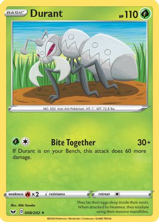 Durant 008/202  - Reverse Holofoil SWSH01 Sword & Shield Base Set - Rare