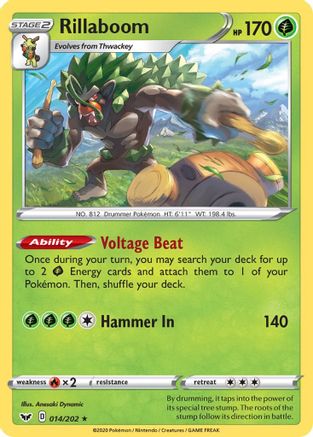 Rillaboom (014) 014/202  - Reverse Holofoil SWSH01 Sword & Shield Base Set - Holo Rare