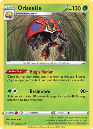 Orbeetle 019/202  - Reverse Holofoil SWSH01 Sword & Shield Base Set - Rare