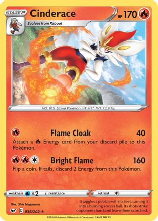 Cinderace (036) 036/202  - Reverse Holofoil SWSH01 Sword & Shield Base Set - Rare