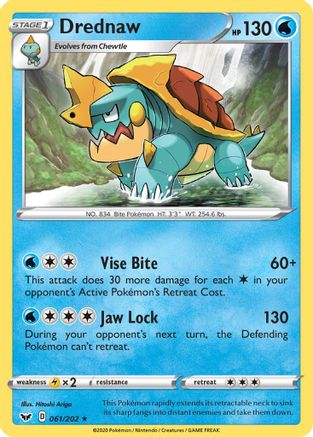 Drednaw 061/202  - Reverse Holofoil SWSH01 Sword & Shield Base Set - Rare