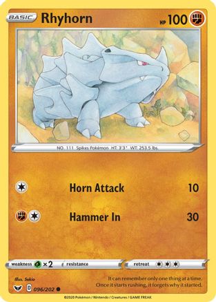 Rhyhorn (096) 096/202  SWSH01 Sword & Shield Base Set - Common