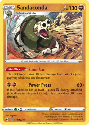Sandaconda (110) 110/202  - Holofoil SWSH01 Sword & Shield Base Set - Holo Rare