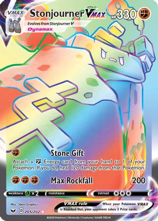 Stonjourner VMAX (Secret) 205/202  - Holofoil SWSH01 Sword & Shield Base Set - Secret Rare