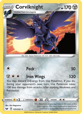 Corviknight 135/202  SWSH01 Sword & Shield Base Set - Rare