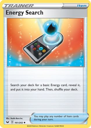 Energy Search 161/202  - Reverse Holofoil SWSH01 Sword & Shield Base Set - Uncommon