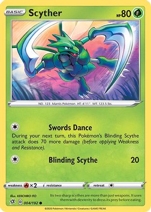 Scyther 004/192  - Reverse Holofoil SWSH02 Rebel Clash - Common