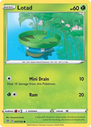 Lotad 007/192  - Reverse Holofoil SWSH02 Rebel Clash - Common