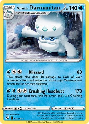 Galarian Darmanitan 048/192  - Reverse Holofoil SWSH02 Rebel Clash - Rare