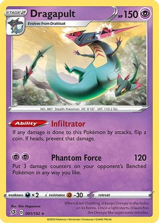 Dragapult 091/192  - Reverse Holofoil SWSH02 Rebel Clash - Holo Rare