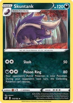 Skuntank 115/192  - Reverse Holofoil SWSH02 Rebel Clash - Uncommon