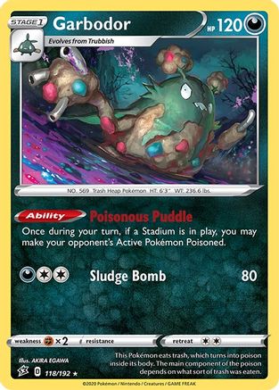 Garbodor 118/192  - Reverse Holofoil SWSH02 Rebel Clash - Rare