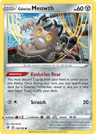 Galarian Meowth 126/192  - Reverse Holofoil SWSH02 Rebel Clash - Common
