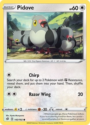 Pidove 143/192  - Reverse Holofoil SWSH02 Rebel Clash - Common