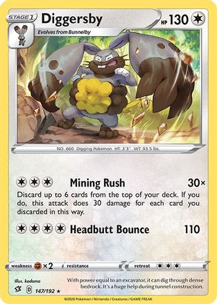 Diggersby 147  - Reverse Holofoil SWSH02 Rebel Clash - Rare