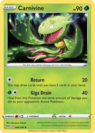 Carnivine 005/189  - Reverse Holofoil SWSH03 Darkness Ablaze - Uncommon