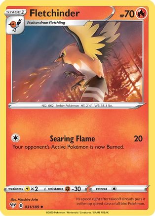 Fletchinder 031/189  - Reverse Holofoil SWSH03 Darkness Ablaze - Uncommon