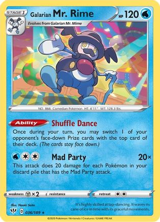 Galarian Mr. Rime 036/189  SWSH03 Darkness Ablaze - Rare